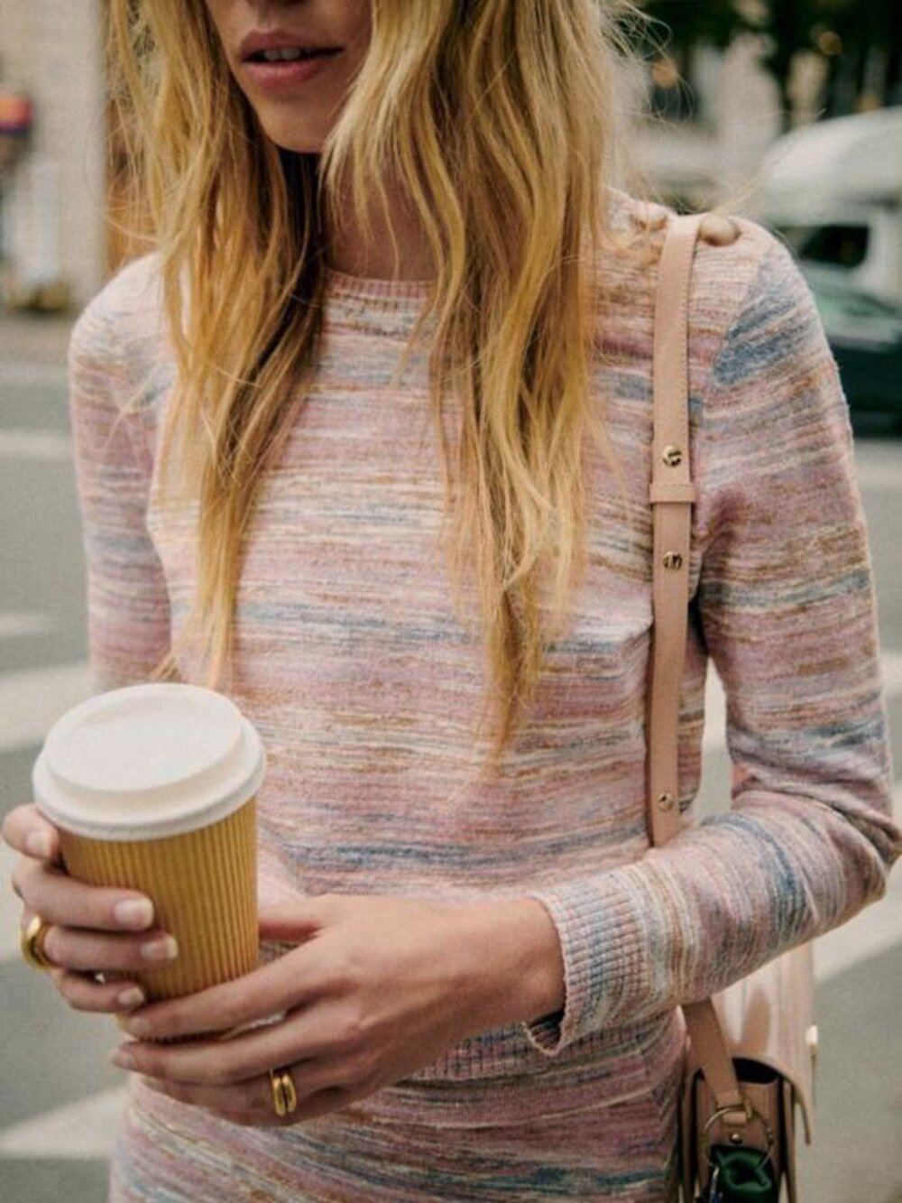 New Sezane Arthur Space Dye Button Shoulder Sweater Mauve Blue XS